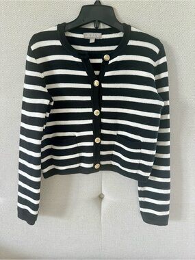 J. Crew Black and White Striped Button Cardigan